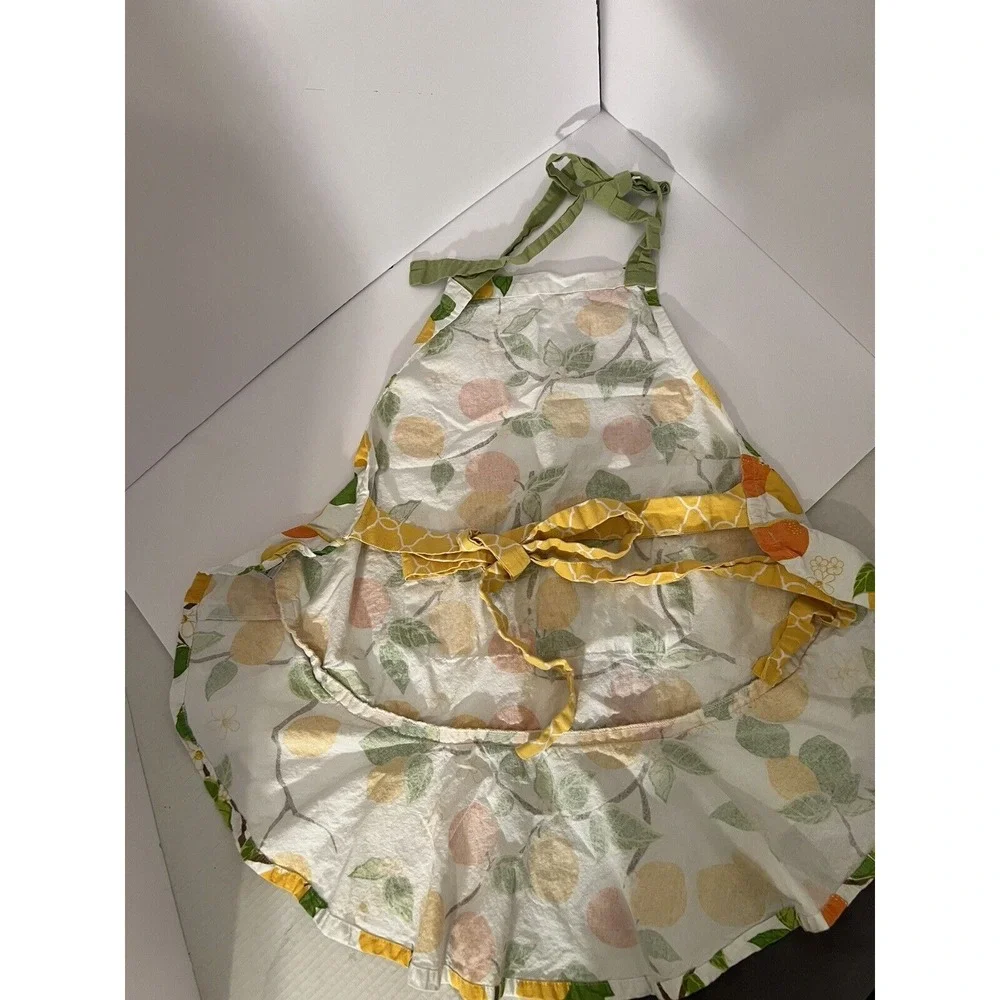 DII Vtg Style Adjustable Apron W/ Ruffles & Pockets-Lemon Lime &‎ Orange Design